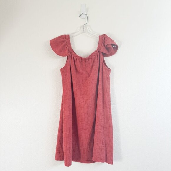 🦋 MADEWELL Eloise Off The Shoulder Mini Dress Rust Orange Medium Textured Knit - Picture 2 of 6